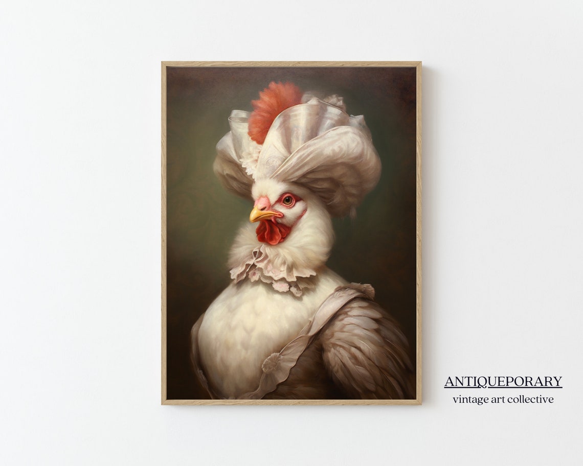 White Hen Lady in Lace Bonnet Victorian Poultry Portrait Poster