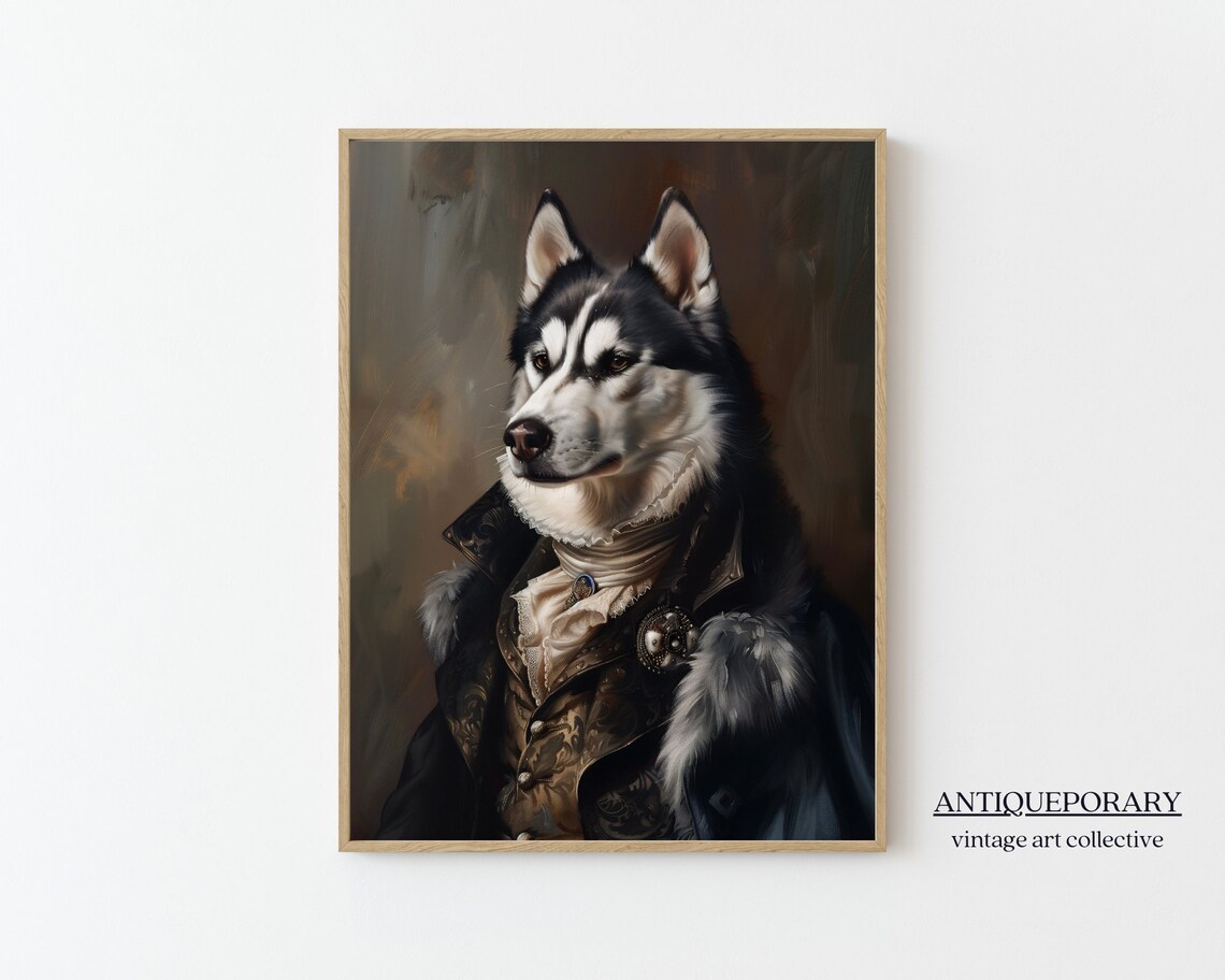 Noble Husky Dog Regal Coat Dark Vintage Animal Portrait Poster