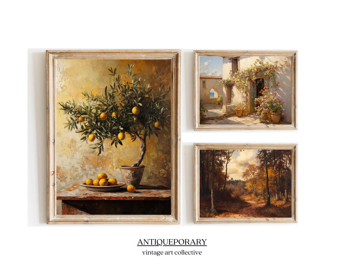 Potted Citrus Tree Golden Rustic Still Life Fruit Painting Poster - Image 3