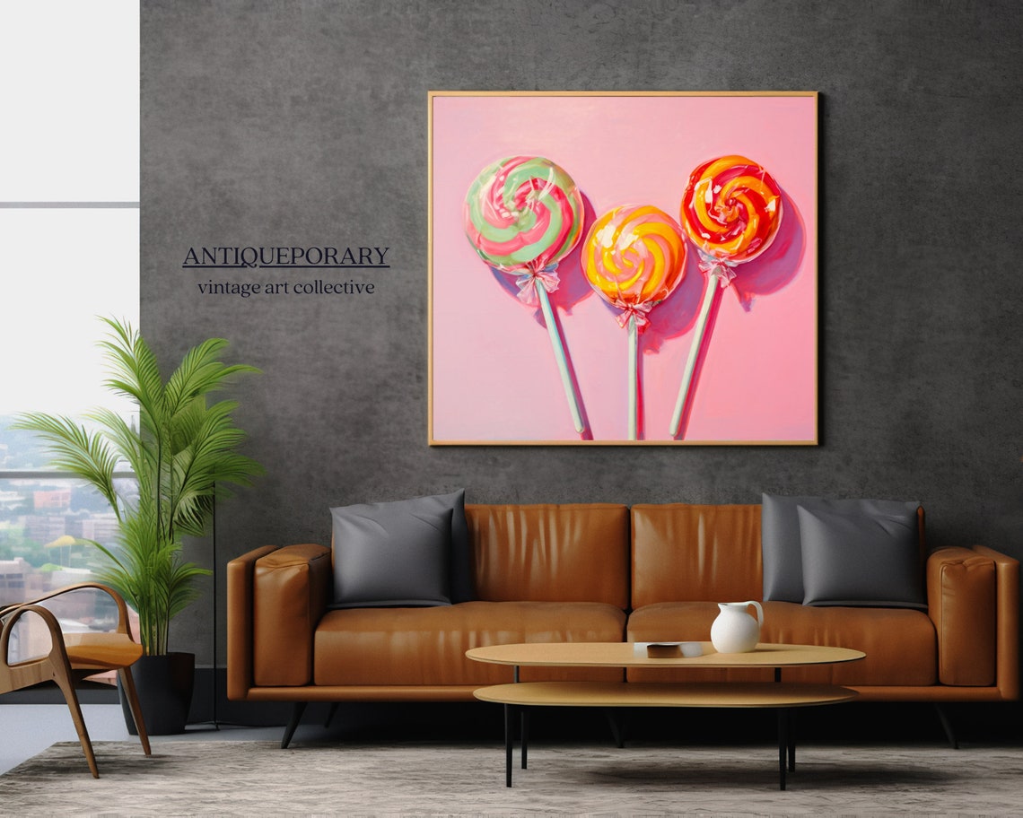 Colorful Swirl Lollipop Trio Pink Candy Art Fun Retro Style Poster - Image 6