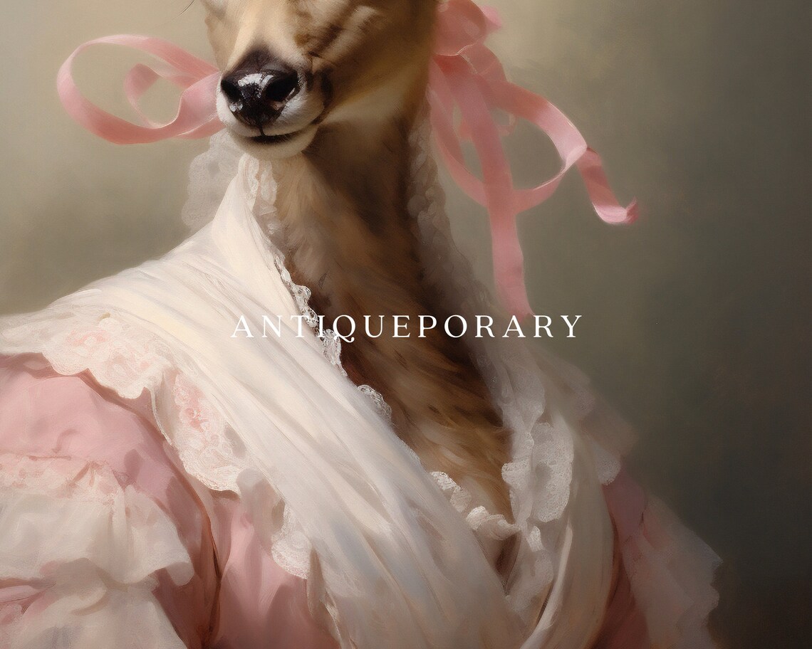 Victorian Animals Portrait Royal Female Deer Vintage Print Renaissance Animal Dark Moody Animal Poster Altered Art Animal Lover Gift - Image 2