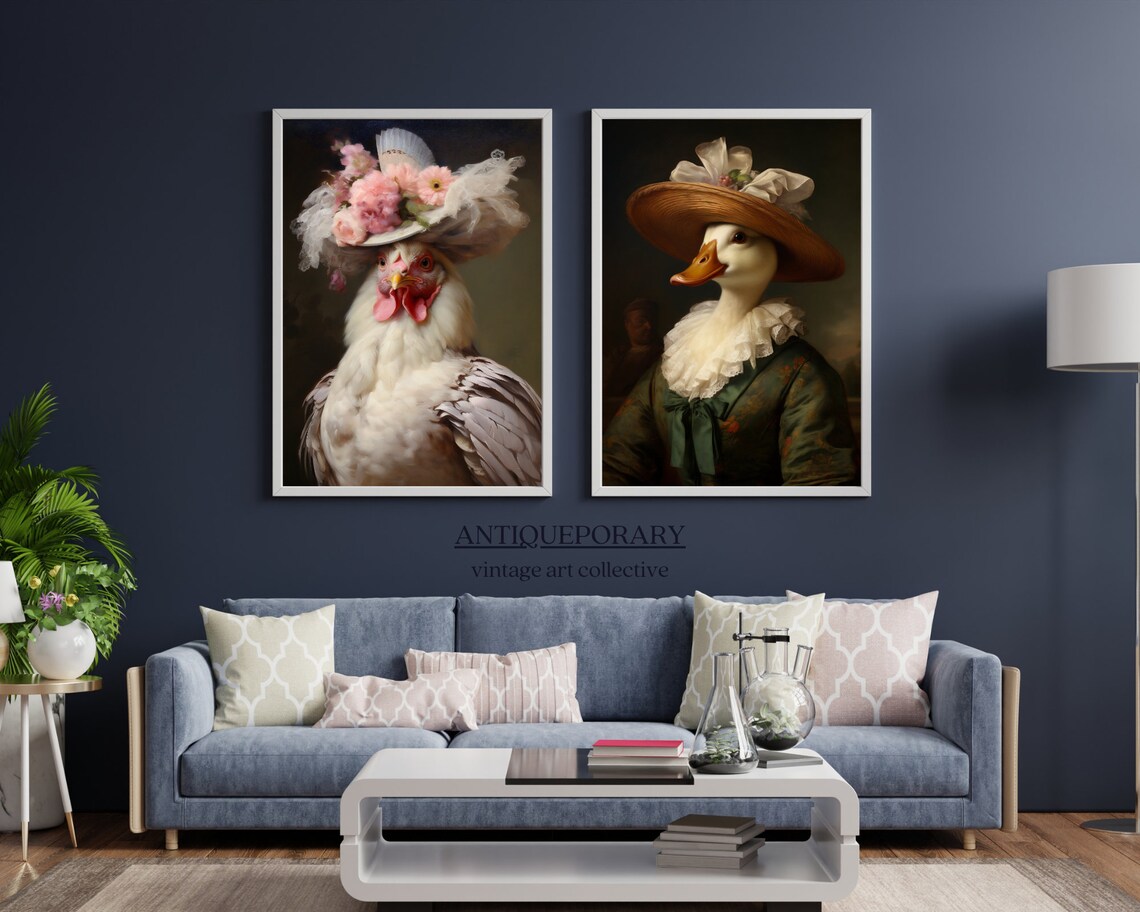 Royal Lady Hen Floral Hat Elegant Vintage Animal Portrait Poster - Image 3