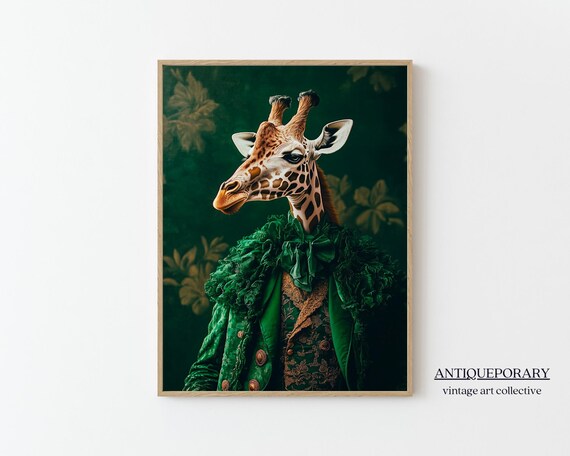 Royal Giraffe Vintage Portrait Victorian Animals Print Renaissance Animal Art Dark Moody Altered Art Poster Animal Lover Gift