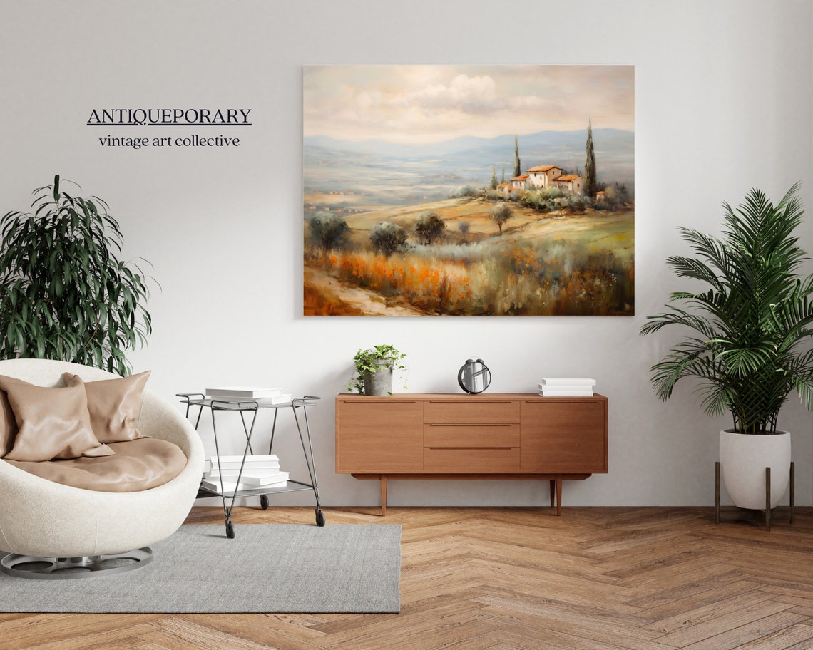 Vintage Italian Landscape Oil Painting Tuscany Landscape Print Antique Country Painting Rustic Art Print - Image 5