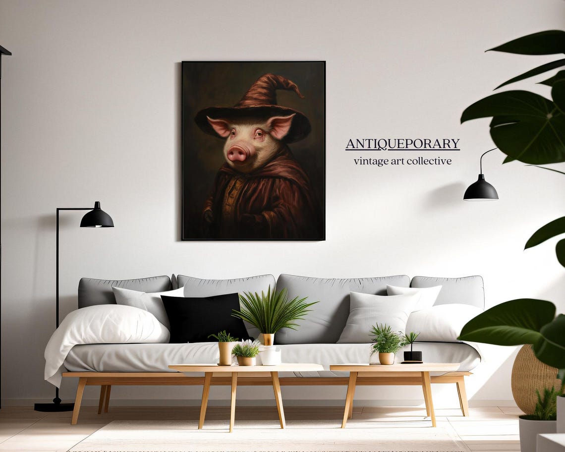 Pig Wizard Vintage Portrait in Brown Wizard Hat and Cloak Poster - Image 6