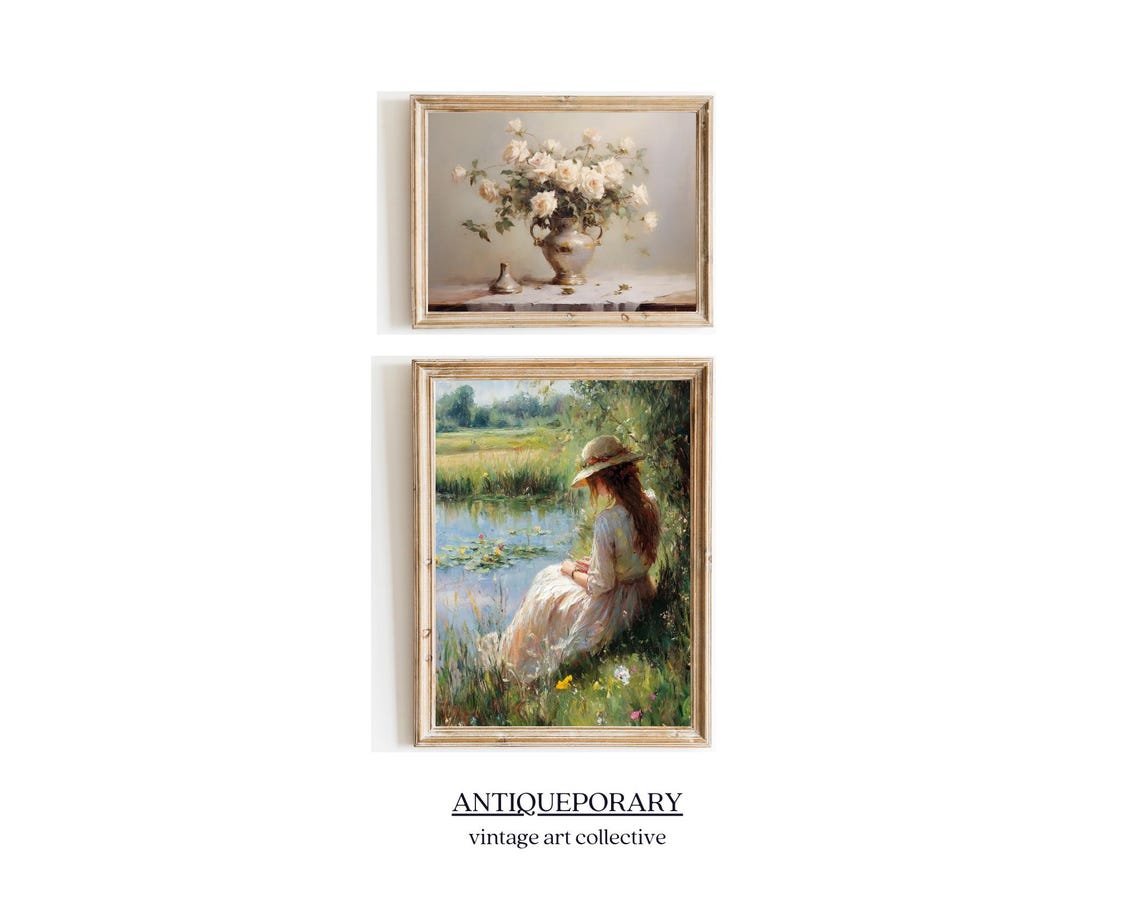 Woman Reading Book by Lily Pond Vintage Impressionist Poster - Image 4