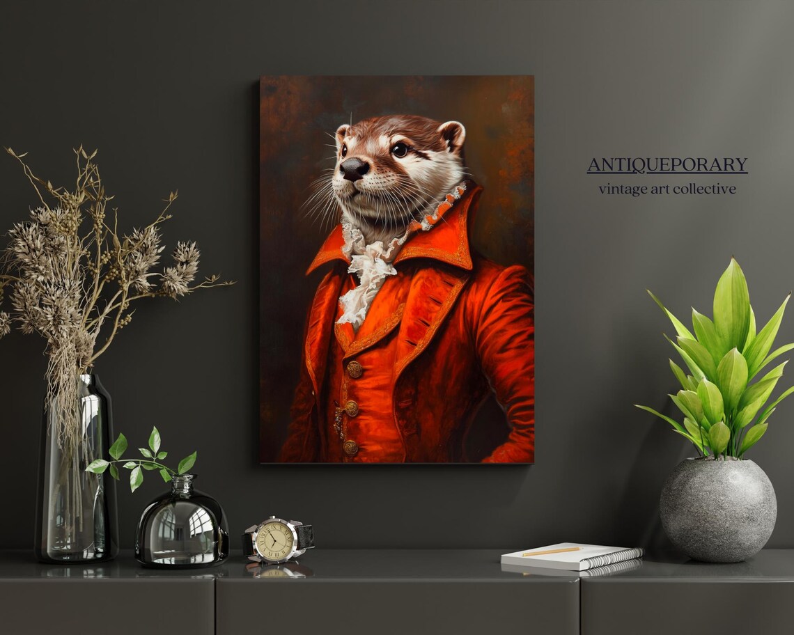 Victorian Animal Portrait Vintage Animal Print Royal Otter Painting Dressed Animal Print Renaissance Animal Animal Lover Gift