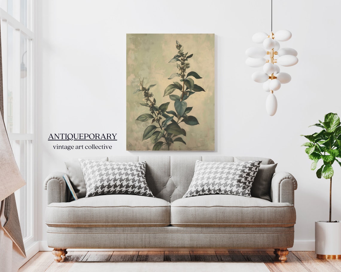 Sage Green Botanical Leaf Branch Vintage Antique Style Poster - Image 4