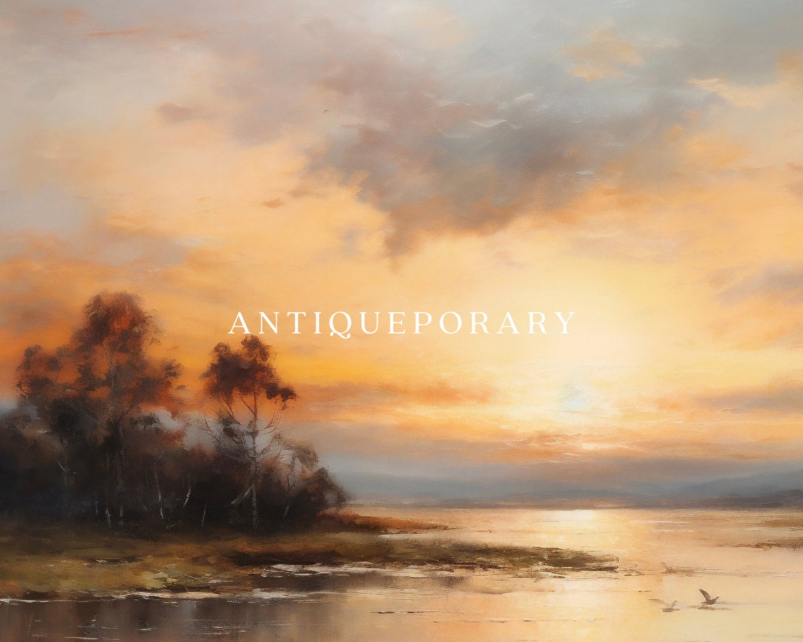 Golden Sunset Over Calm River with Reflective Water Art Poster - Image 3