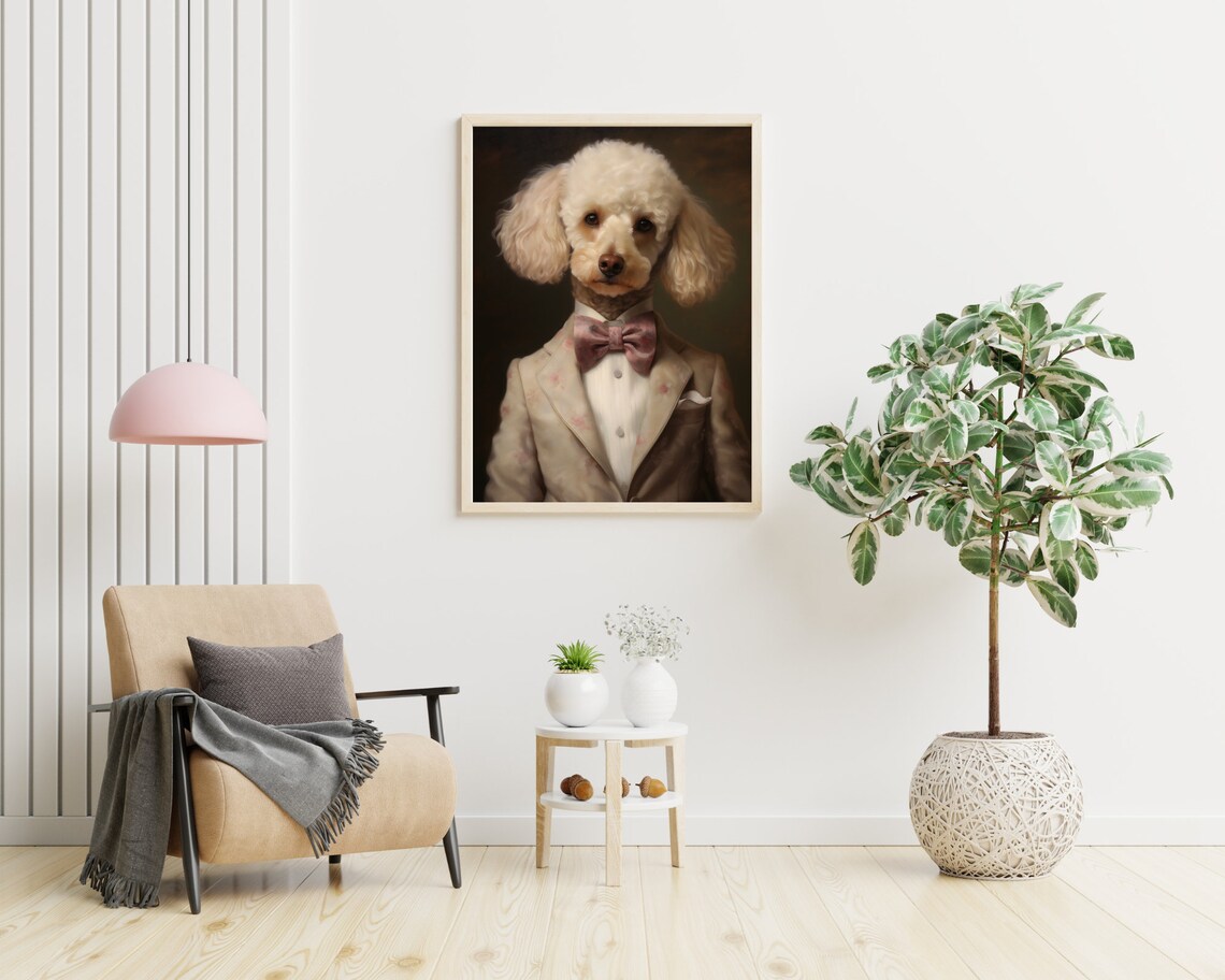 White Poodle Gentleman Royal Portrait Bow Tie Vintage Poster - Image 4