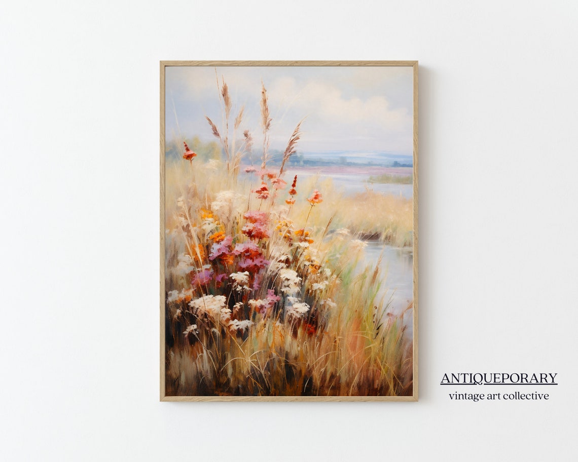 Tall Wildflowers and Grasses by Lakeshore Soft Vintage Poster