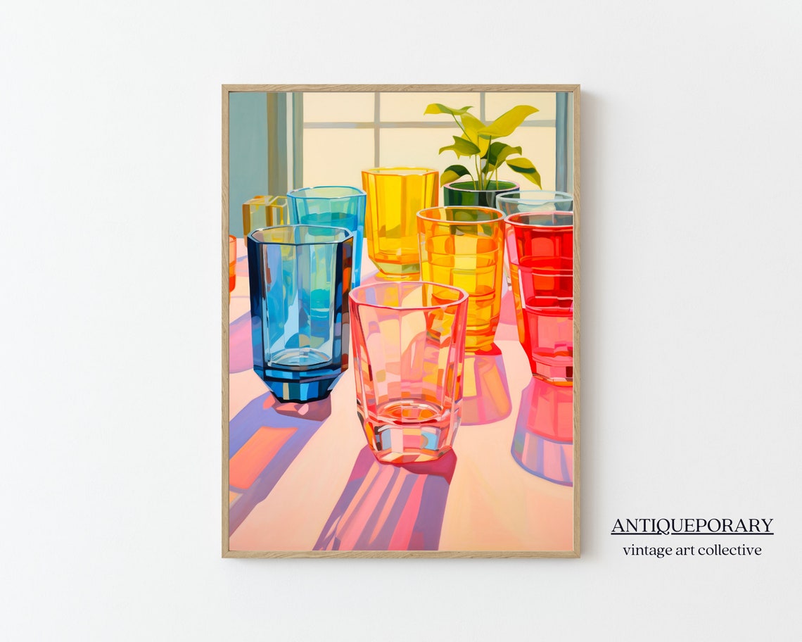 Colorful Glass Cups Sunlight Window Modern Still Life Pop Poster