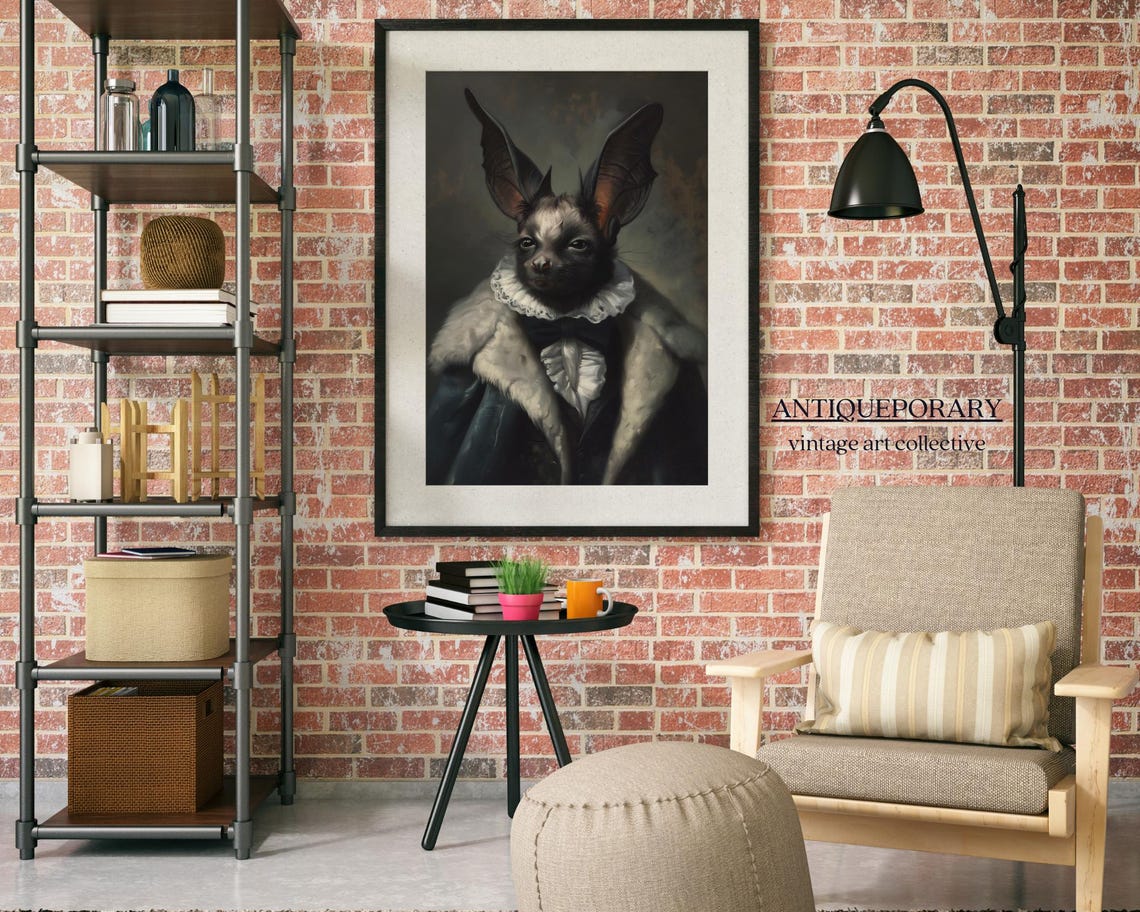 Gothic Bat in Lace Ruff and Fur Coat Halloween Portrait Poster - Image 5