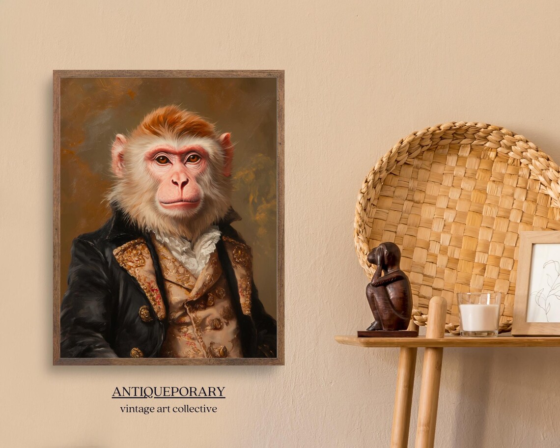 Gentleman Monkey in Black Coat with Gold Trim Portrait Poster - Image 7