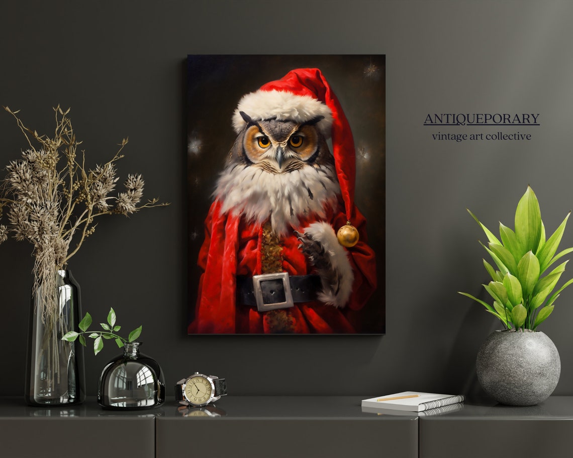 Christmas Santa Owl Vintage Portrait Dressed Animal Print Victorian Animal Portrait Christmas Animal Wall Art Xmas Art Print - Image 7