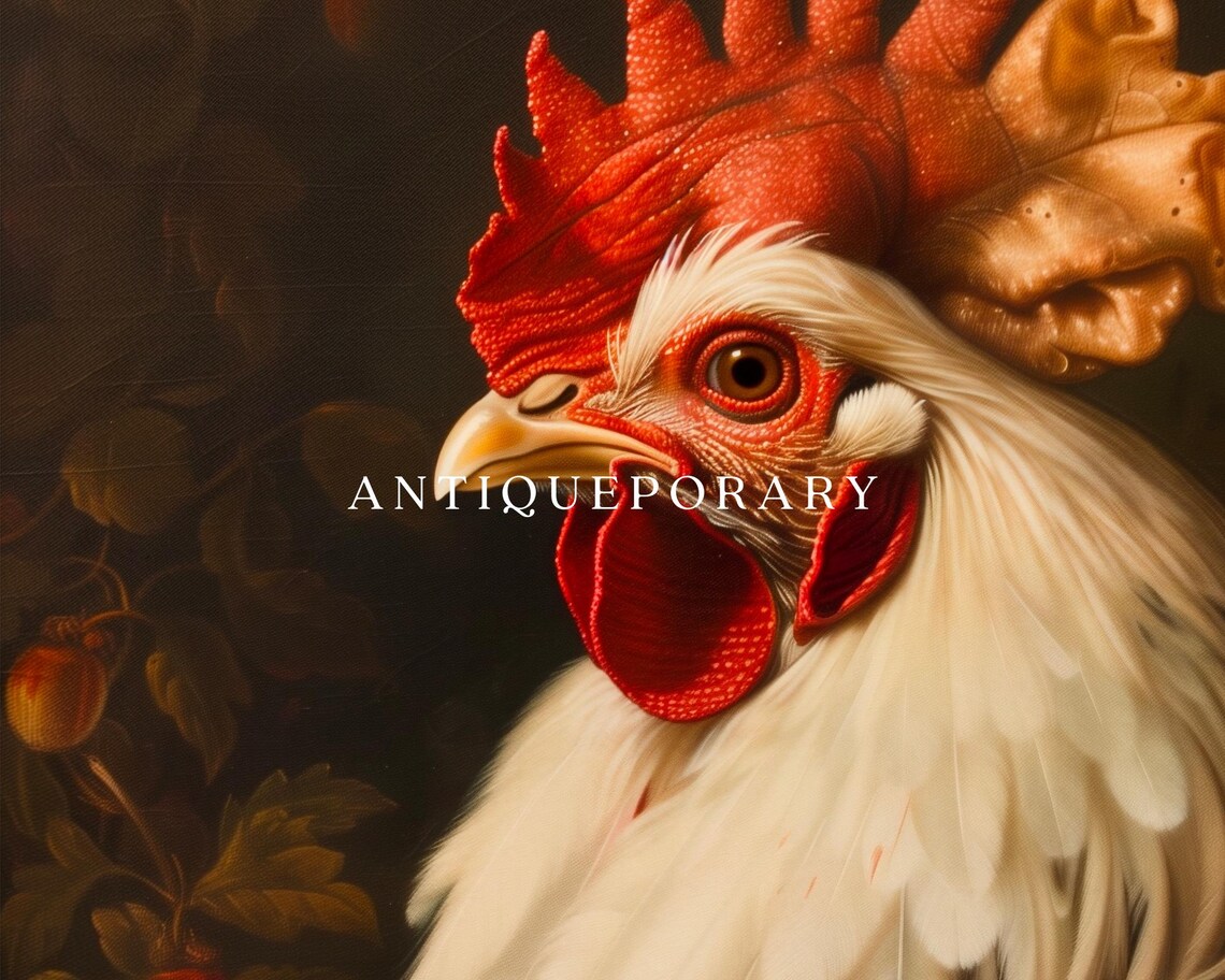 Rooster in Victorian Gown with Jewels Vintage Portrait Poster - Image 3