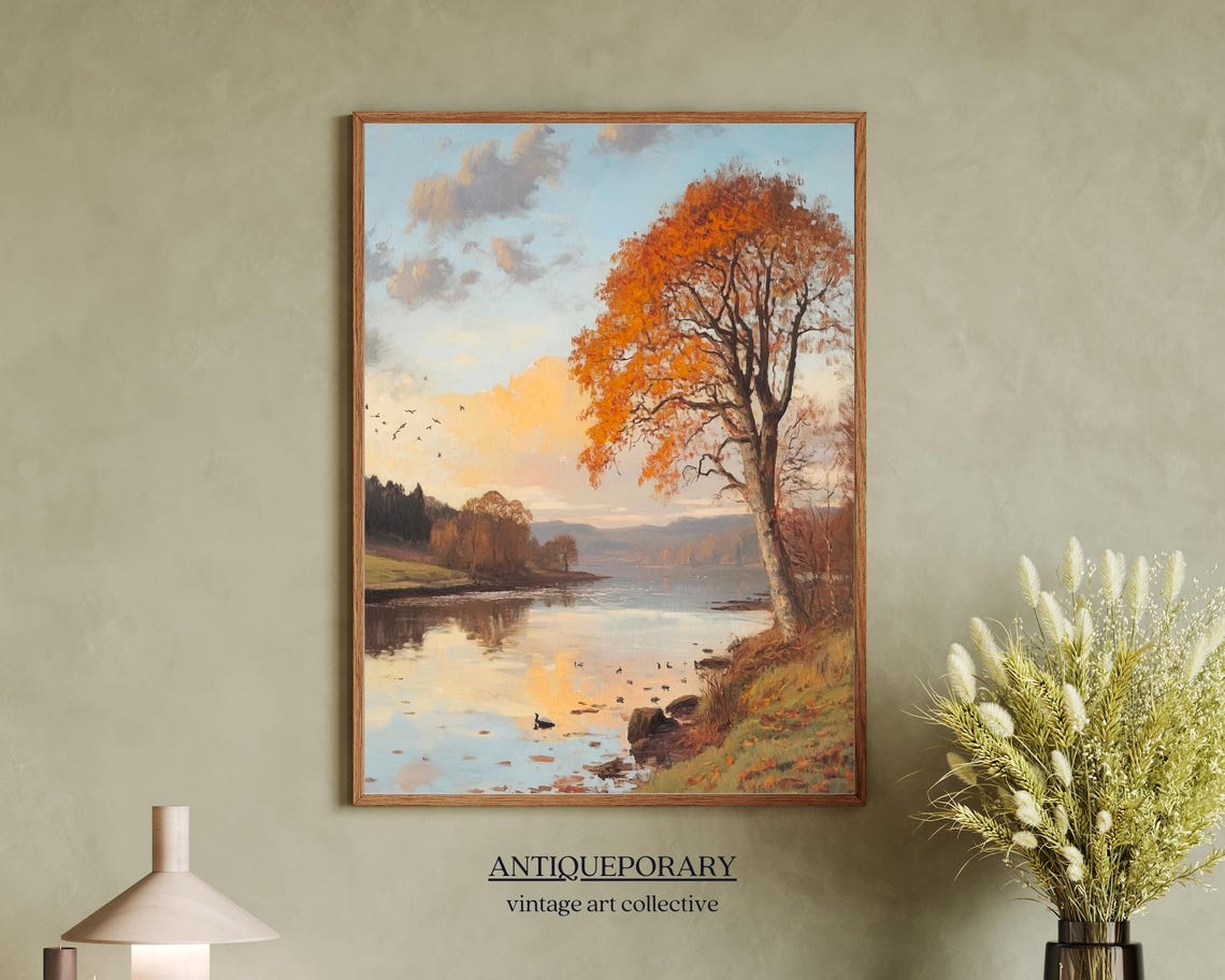 Autumn Lake with a Brilliant Orange Tree at Sunset Landscape Poster - Image 6