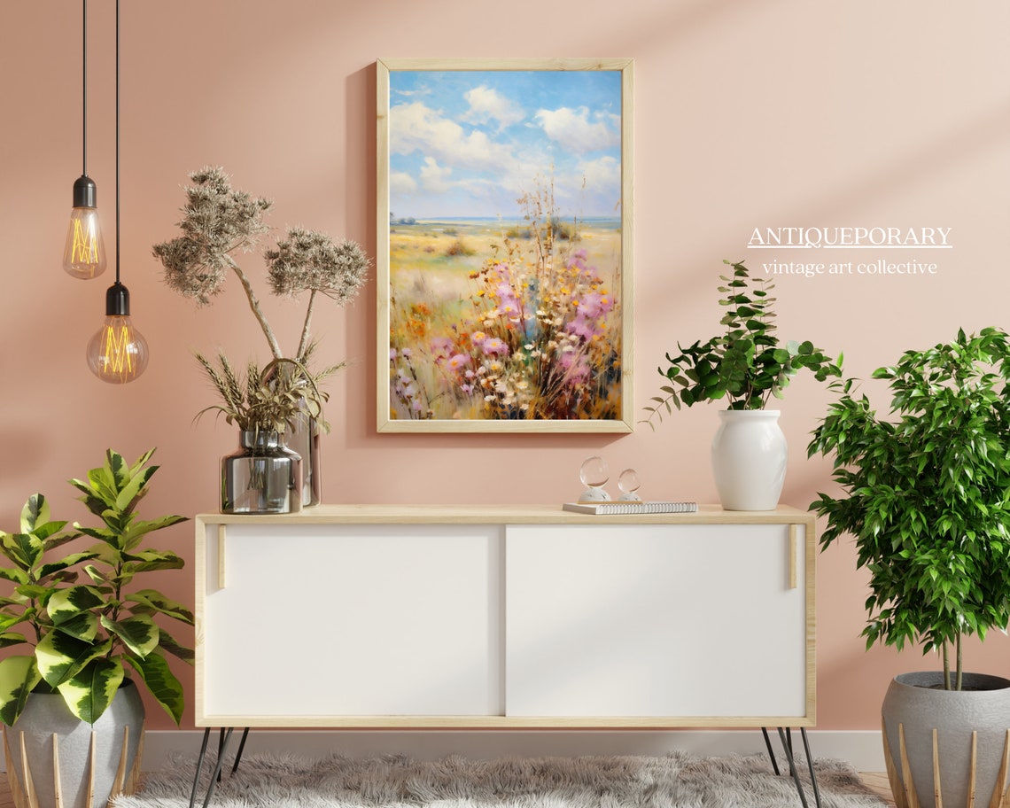 Golden Field Wildflowers Dreamy Pastel Impressionist Landscape Poster - Image 3