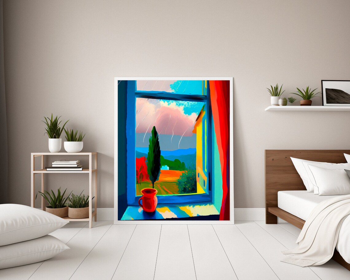 Colorful Window View Fauvist Painting Bold Blue Frame Red Jug Poster - Image 7