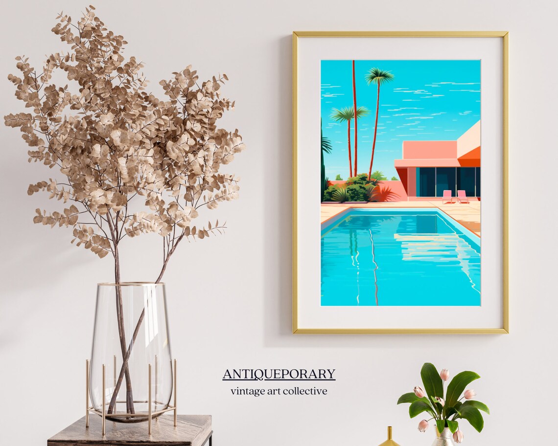 Mid Century Modern Pool House Palm Trees Retro Travel Poster - Image 6