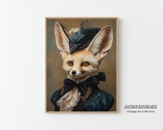 Victorian Animal Portrait Royal Lady Fox Vintage Art Print Renaissance Cute Animal Painting Dressed Animal Animal Lover Gift