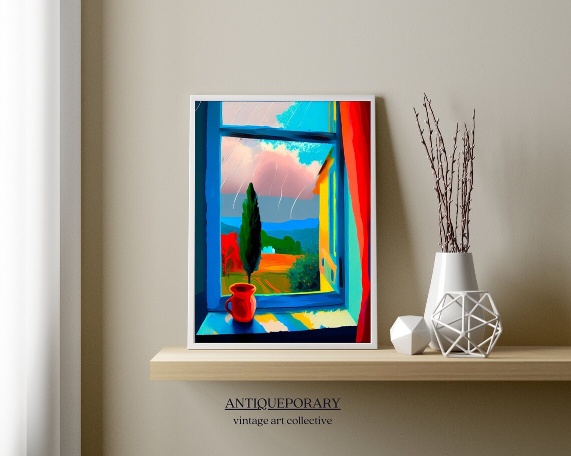 Colorful Window View Fauvist Painting Bold Blue Frame Red Jug Poster - Image 5