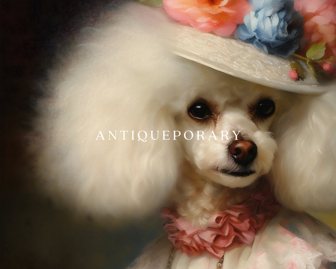 Lady Poodle Portrait Victorian Animal Portrait Vintage Animal Art Royal Pet Portrait Renaissance Animal Painting Altered Art Print - Image 3