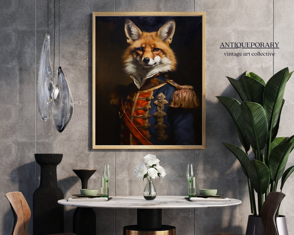 Royal Fox Officer Portrait Military Uniform Red Sash Vintage Poster - Image 6