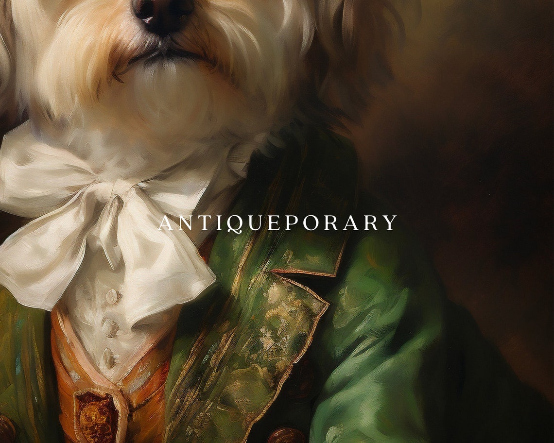 Dapper Little Dog in Green Top Hat and Emerald Coat Portrait Print - Image 2