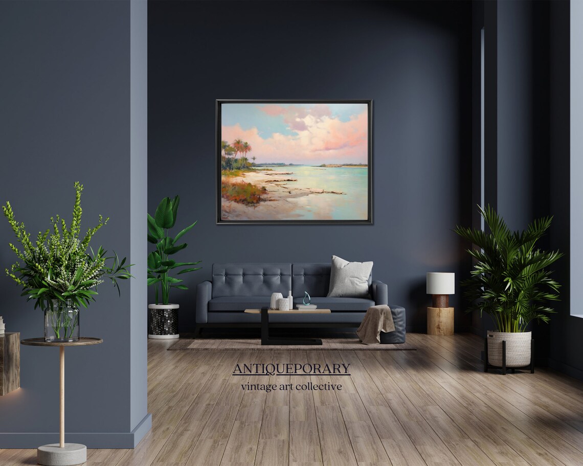 Pastel Beach Palm Trees Turquoise Water Coastal Landscape Poster - Image 4