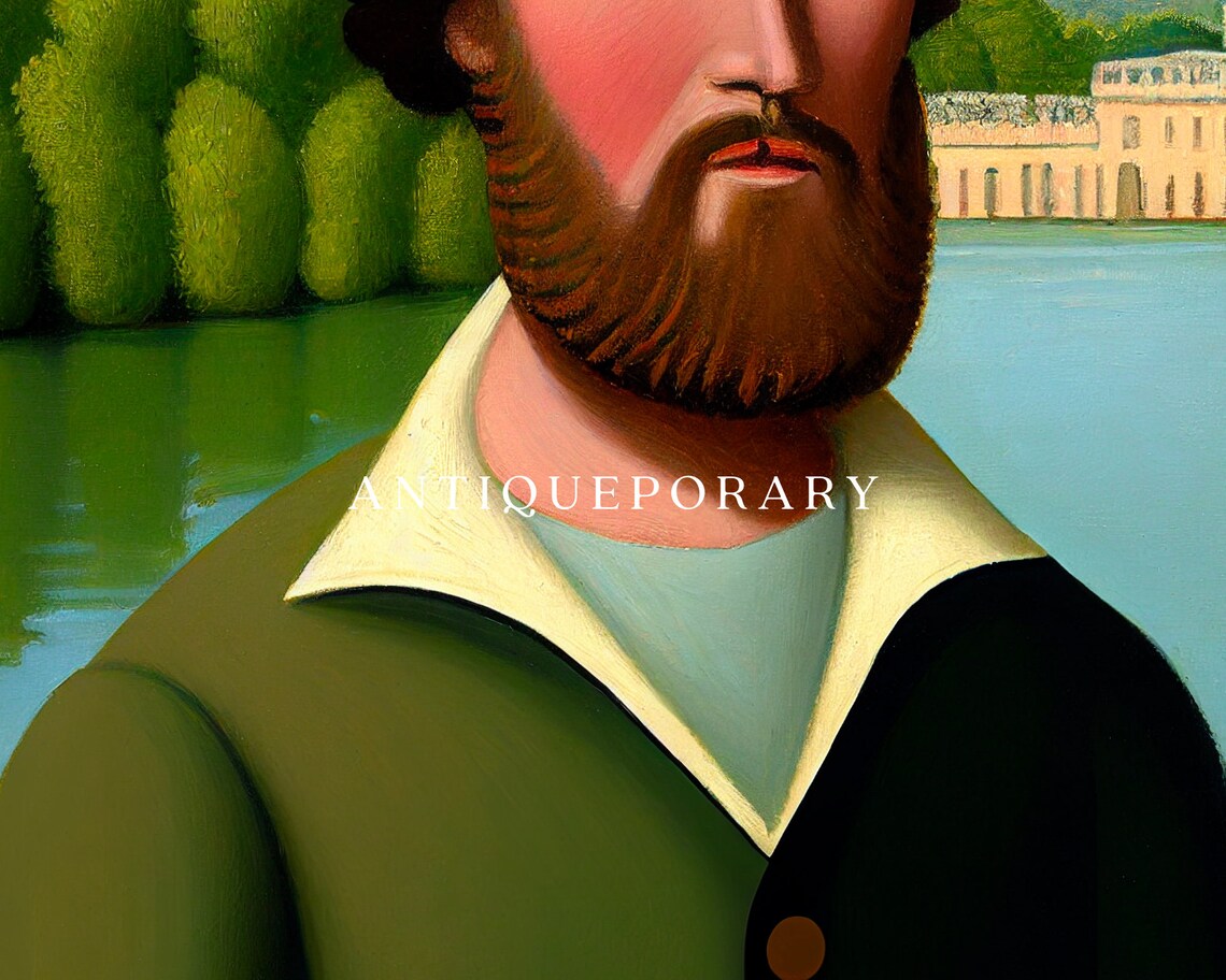 Naive Folk Art Portrait of Bearded Man by River Chateau Poster - Image 2