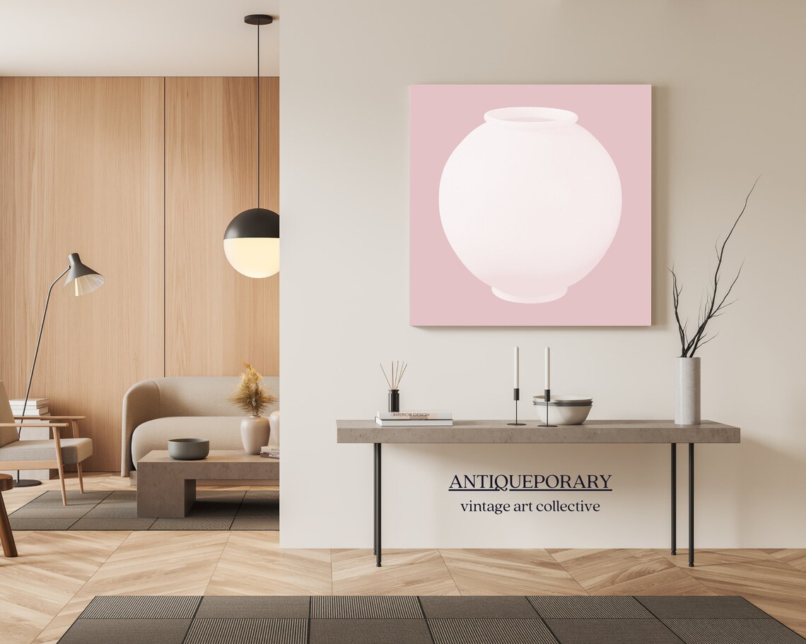 Minimalist White Porcelain Vase on Dusty Pink Abstract Poster - Image 7