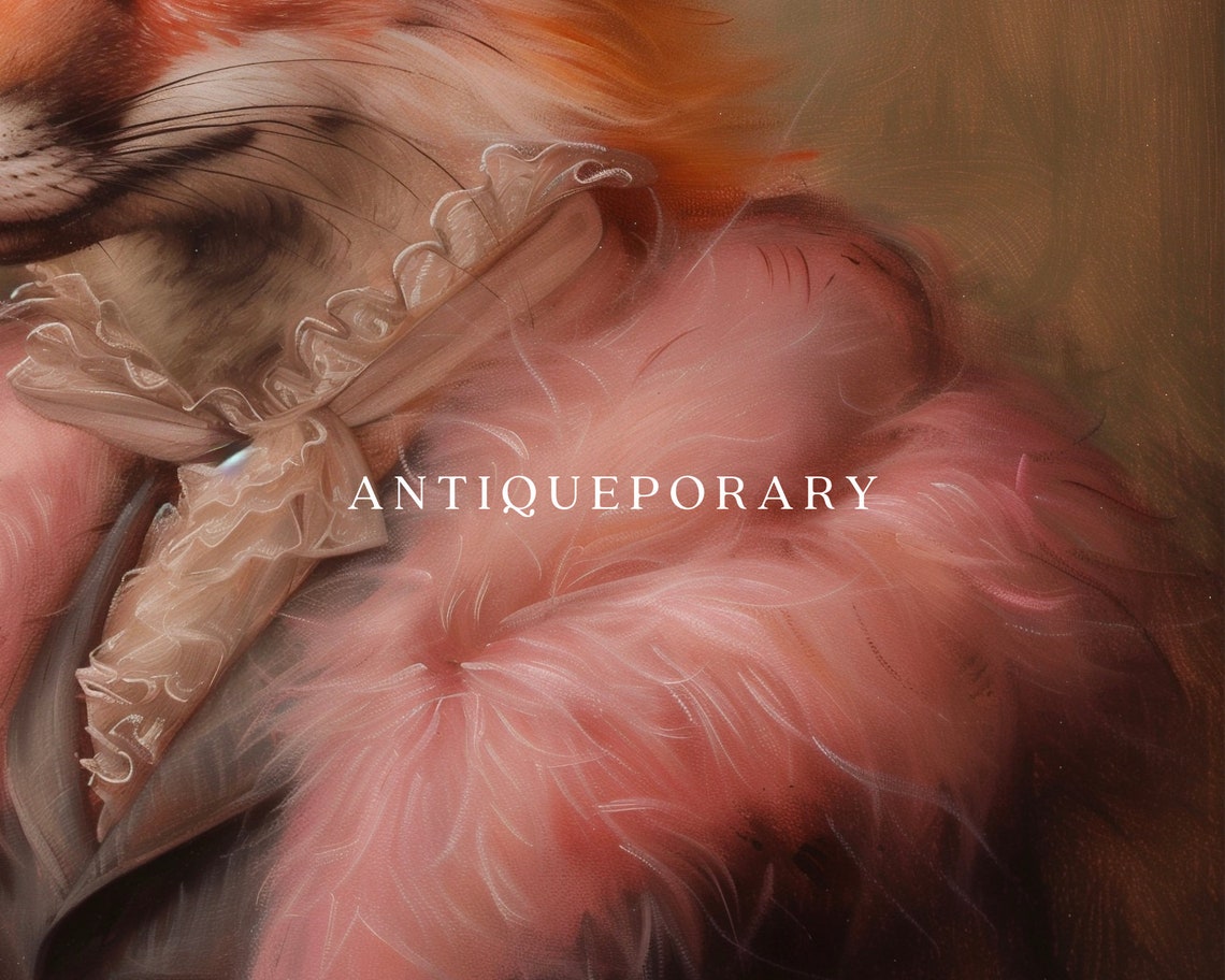 Red Fox Lady Portrait Pink Fur Stole Top Hat Victorian Poster - Image 2
