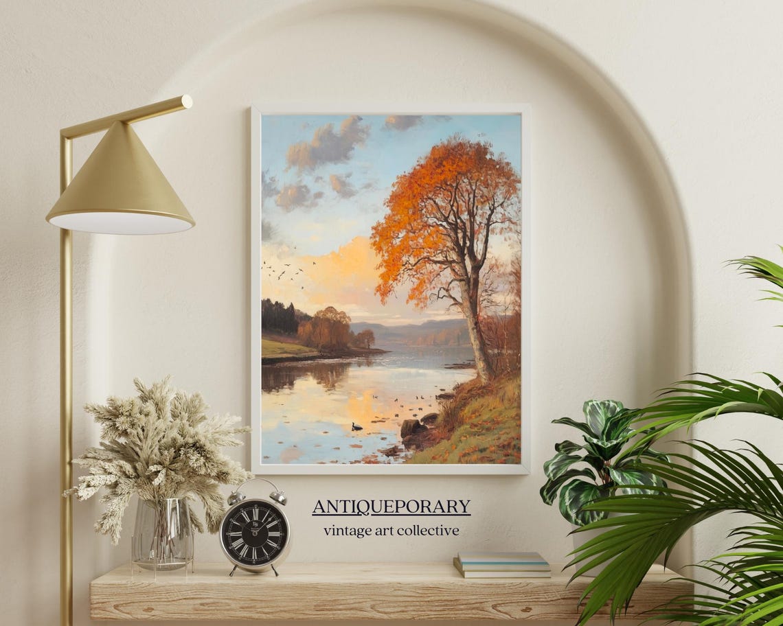 Autumn Lake with a Brilliant Orange Tree at Sunset Landscape Poster - Image 7