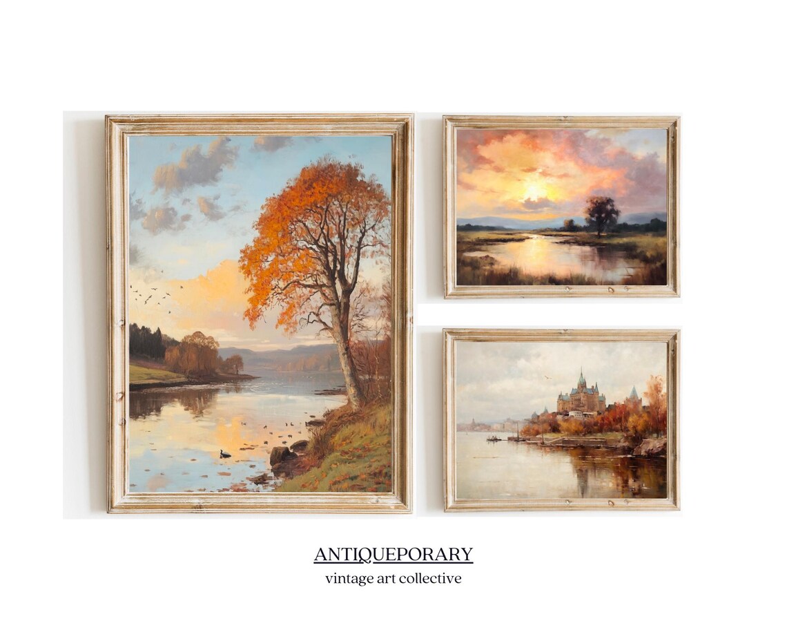 Autumn Lake with a Brilliant Orange Tree at Sunset Landscape Poster - Image 5