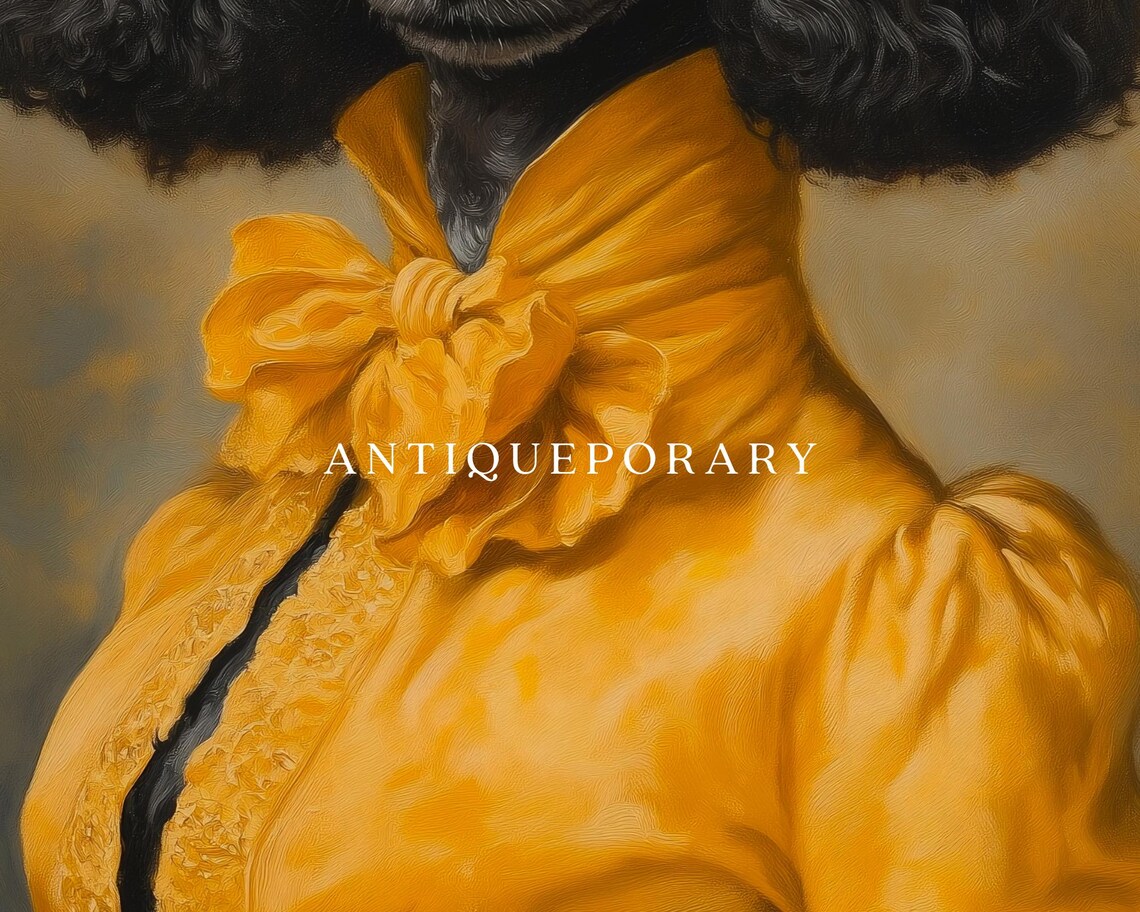 Black Poodle Vintage Portrait in Yellow Dress and Top Hat Poster - Image 2