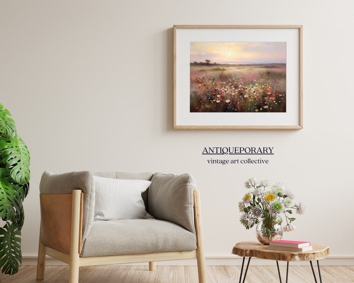 Wildflower Field Landscape Oil Painting Vintage Sunset Landscape Art Print Country Field Wall Art Nature Art - Image 3