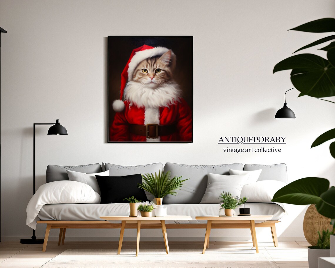 Santa Claus Tabby Cat Red Suit Christmas Portrait Holiday Poster - Image 5