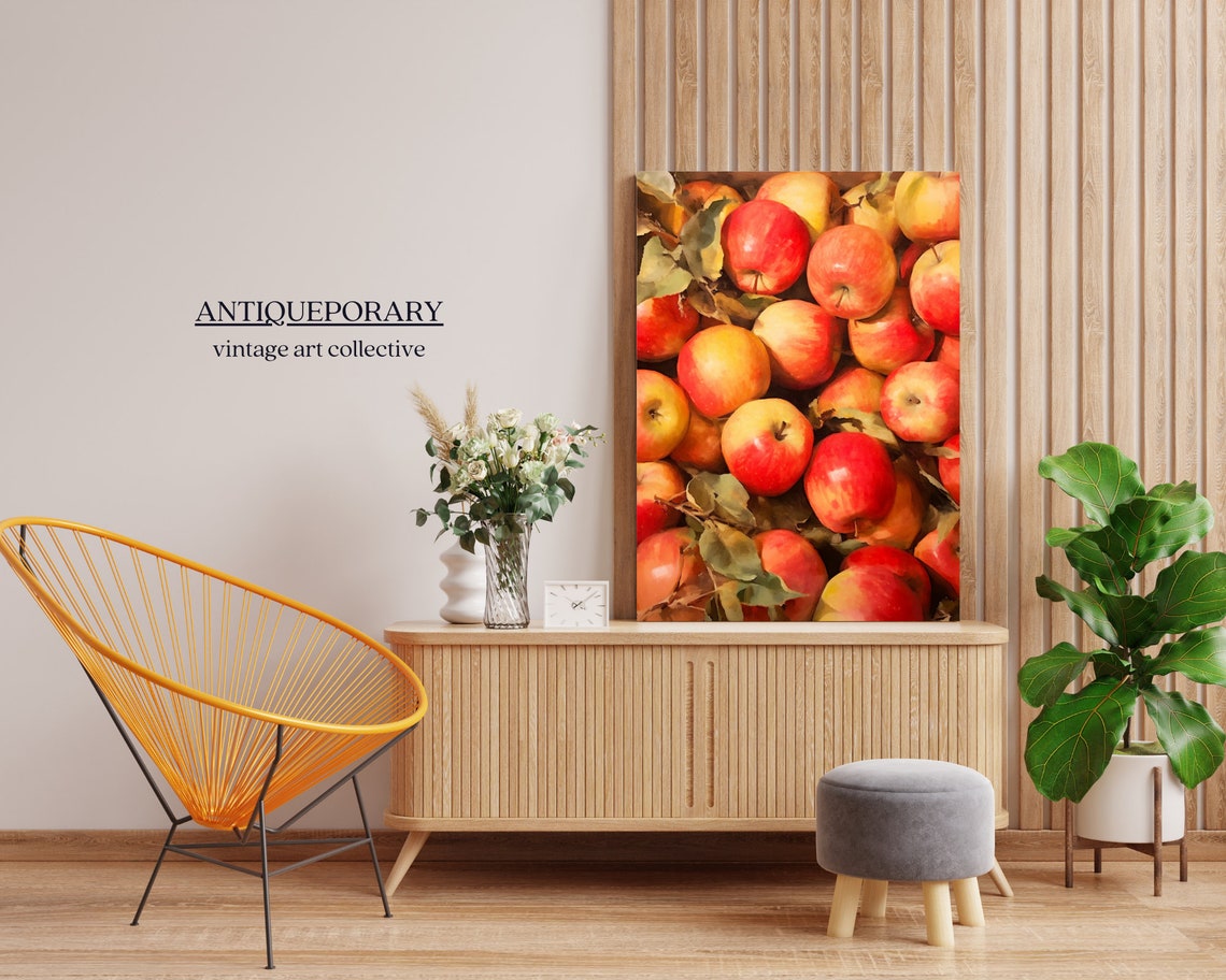 Apples Still Life Oil Painting Vintage French Still Life Neutral Fruit Oil Painting Country Kitchen Art Rustic Farmhouse Wall Art - Image 6