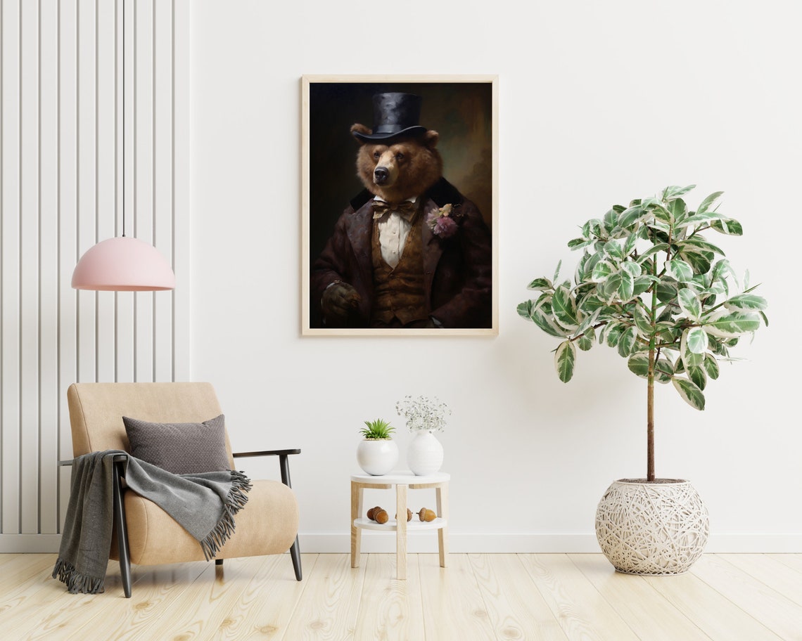 Gentleman Bear Top Hat Tailcoat Vintage Royal Animal Portrait Poster - Image 2