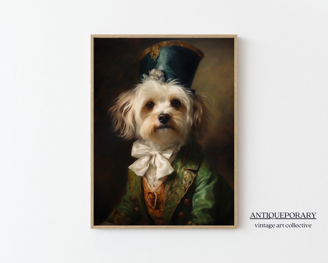 Dapper Little Dog in Green Top Hat and Emerald Coat Portrait Print - Image 7