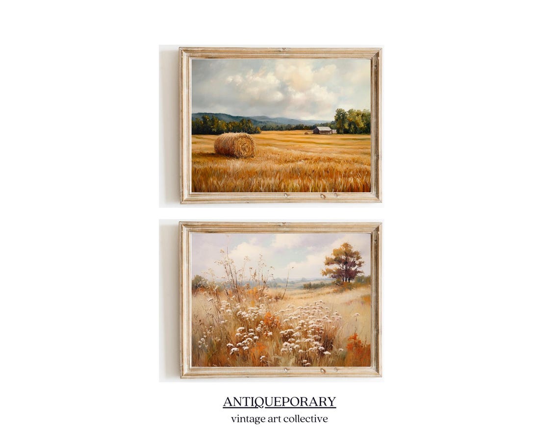 Golden Hay Field Round Bale Barn Farmhouse Rustic Oil Painting Poster - Image 4