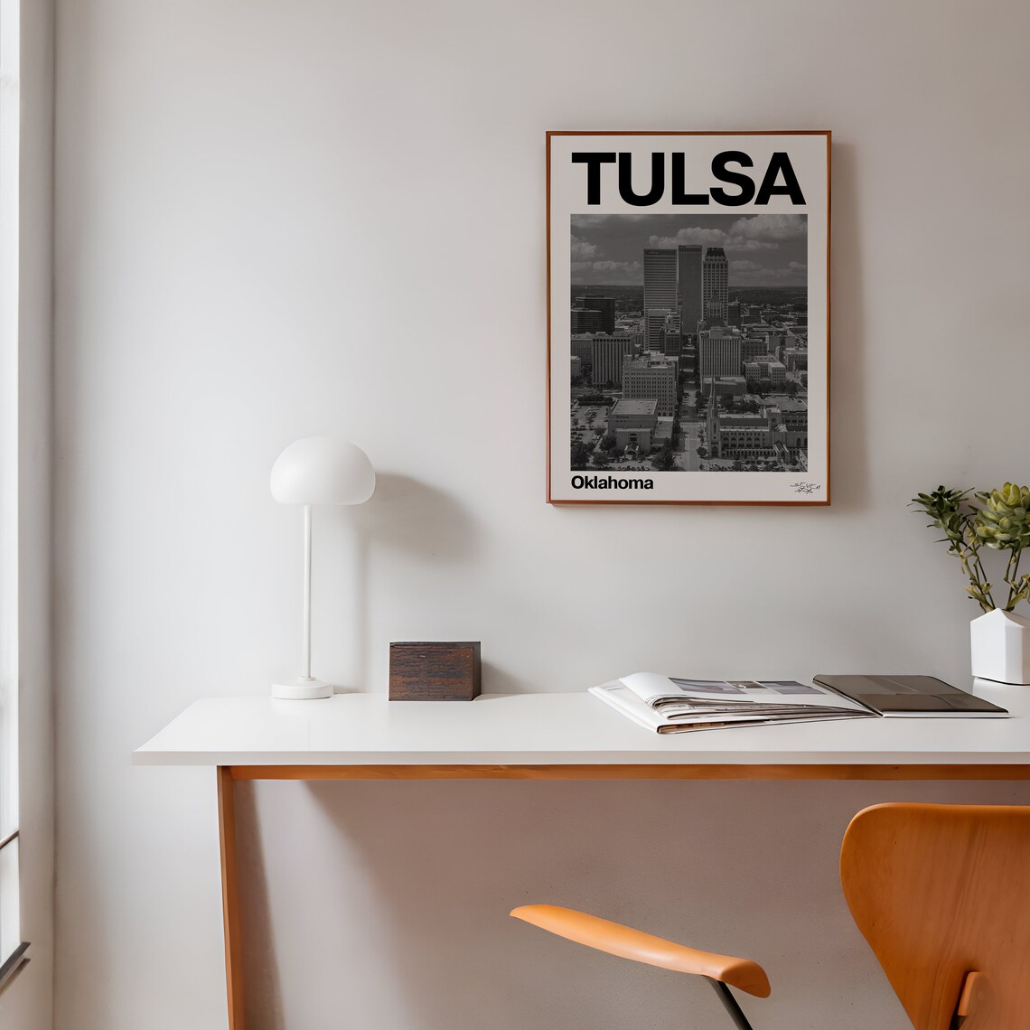 Tulsa Oklahoma Downtown Skyline Black and White Cityscape Poster - Image 2