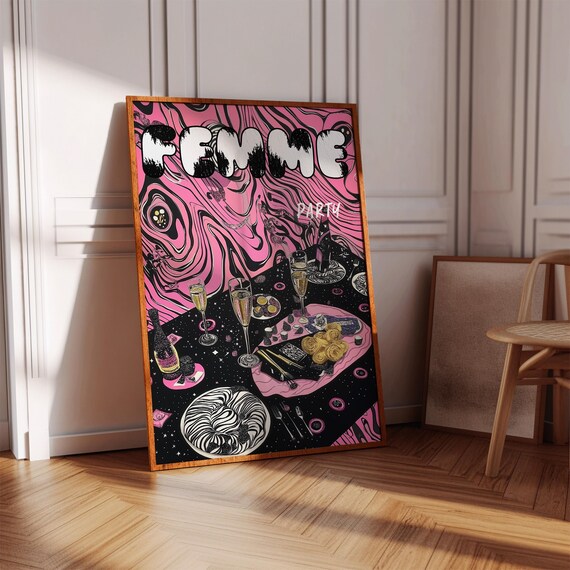 Femme Typography Poster Zebra Party Girly Pink Wall Art Dopamine Decor Kitchen House Retro Magazine Print
