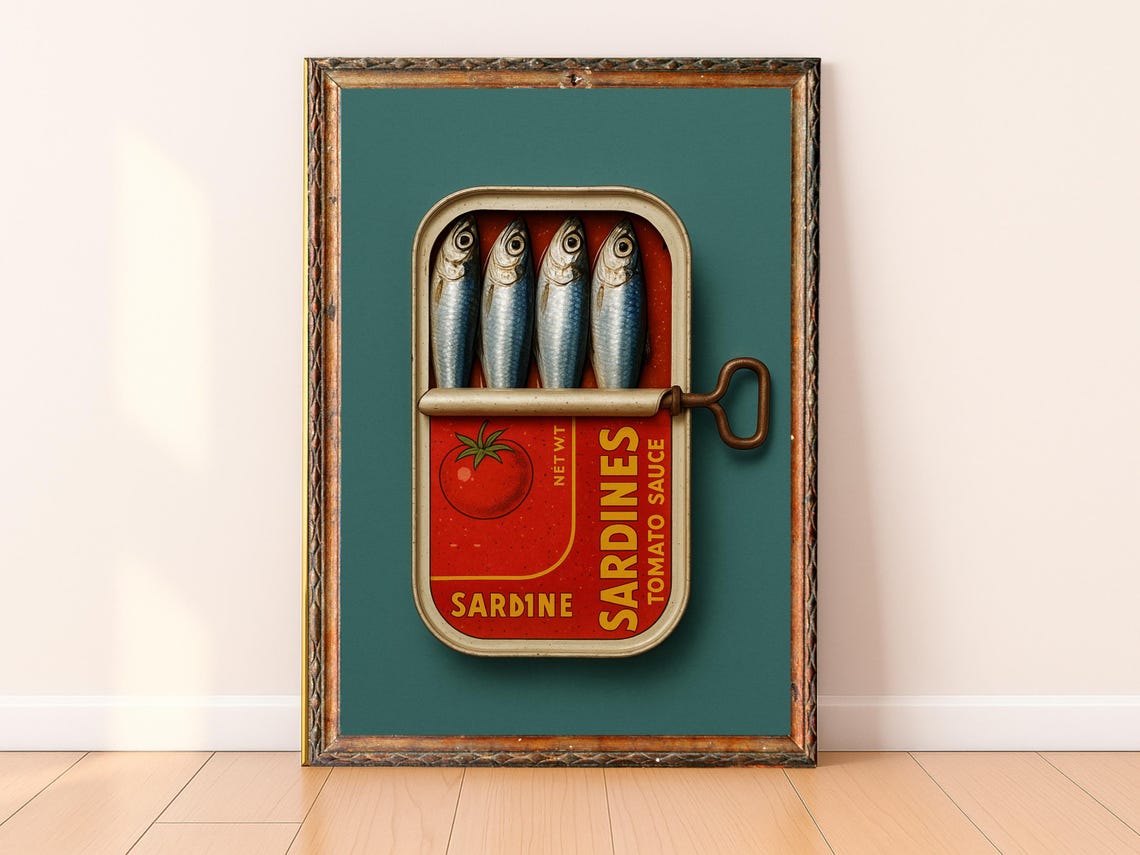 Retro Sardine Tin Tomato Sauce Vintage Kitchen Art Poster Wall Decor