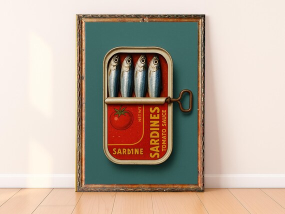 Retro Sardine Tin Tomato Sauce Vintage Kitchen Art Poster Wall Decor