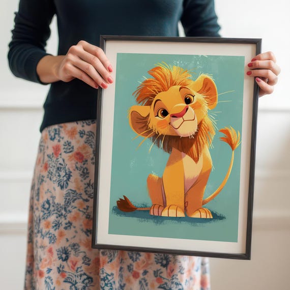 Adorable Baby Lion Wall Art Cute Safari Animal Print Gender Neutral Nursery Decor Cheerful Childrens Room