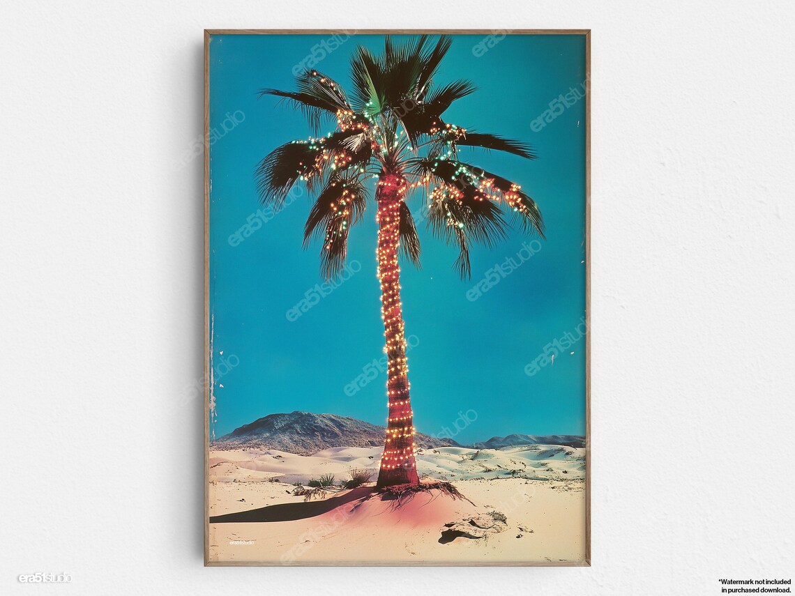 Palm Tree Holiday Lights, Mid-Century Modern Art Print