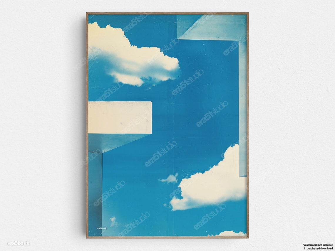 Geometric Sky Clouds Abstract Blue Collage Modern Office Poster