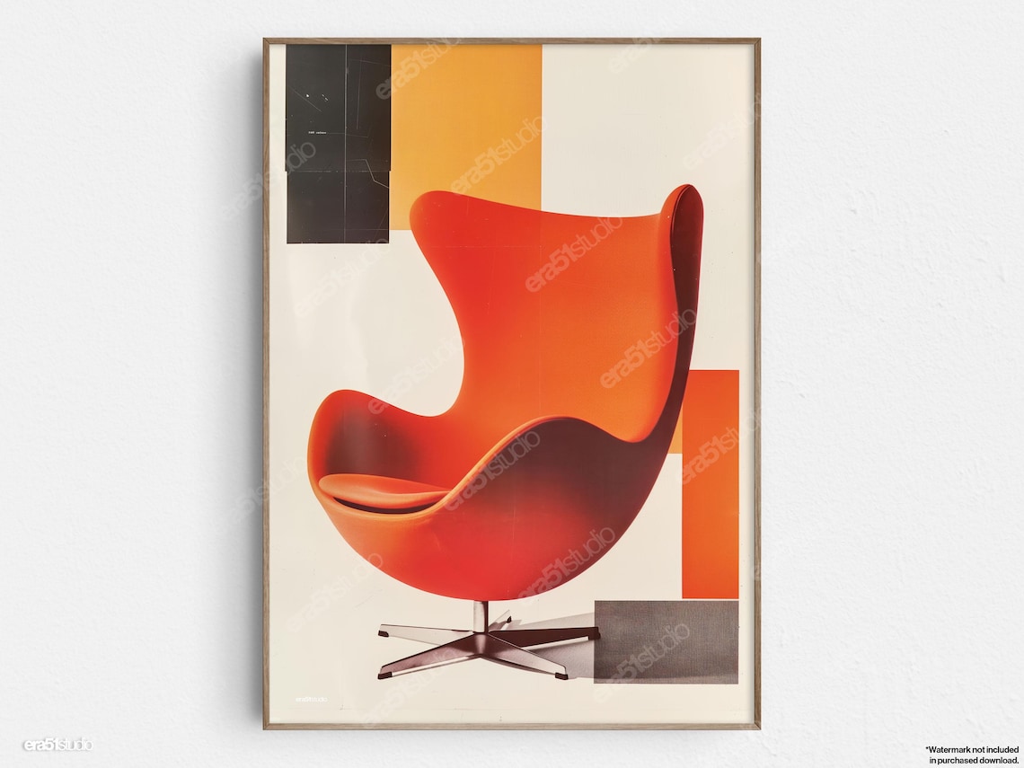 Red Egg Chair, Mid-Century Modern Art Print